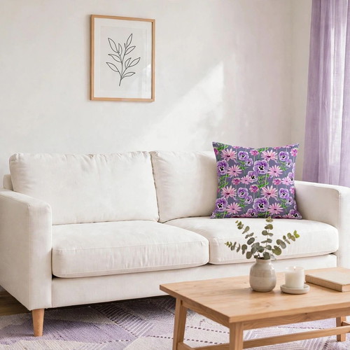 Pillowcase purple anemones 45x45 eco text fabric new