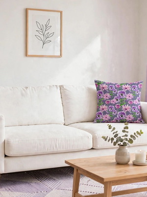 Μαξιλαροθήκη μωβ ανεμώνες 45x45 eco text fabric καινούργιο