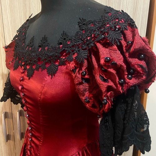 Punkrave Gothic Victorian ruby satin dress