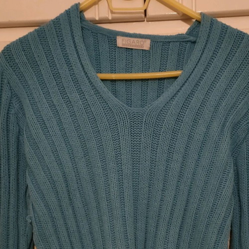 Figaro knitted sweater used, turquoise, size M
