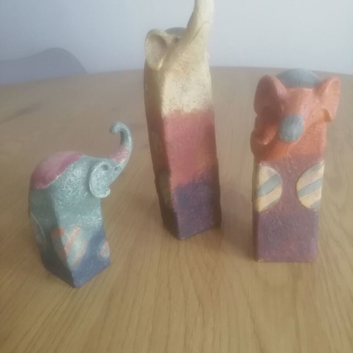 Ceramic elephant set of 3 handmade, Asian origin