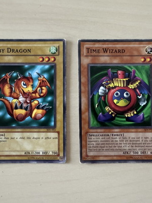 Baby Dragon and Time Wizard 1996 Yu-Gi-Oh! cards from SDJ Deck