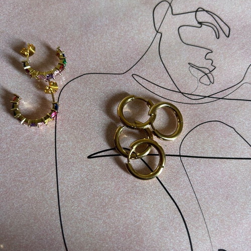 Gold hoop earrings handmade, stainless steel, new, 2 pairs