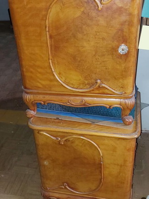 Wooden bedside tables used and dressing table with triple mirror