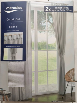 Curtains new 140 x 265, cotton, set of three in gray and beige