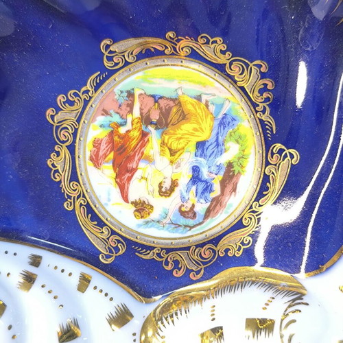 Vintage Limoges porcelain serving plate with cobalt blue and gold details like new