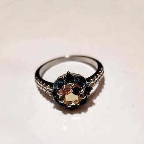 Ring with citrine and emeralds new, polished Tibetan silver