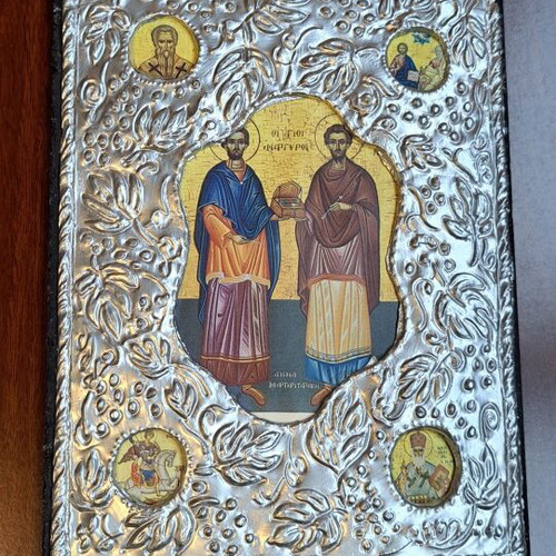 Religious icons, set of 16, various sizes and materials
