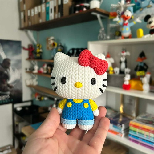 Hello Kitty figure new, 3d printed with knitted look, 12 cm tall