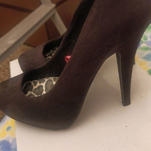 Black pumps used, high heel, velvety texture, size 37