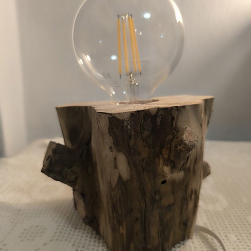Handmade Oak Wood Table Lamp with Edison Bulb