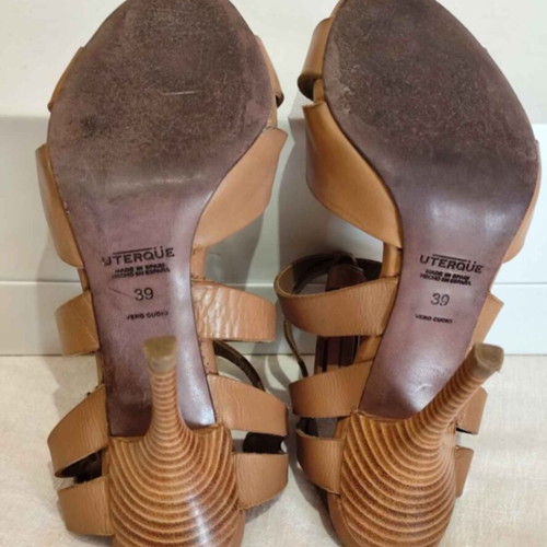 Leather women's high-heeled sandals size 39, brown