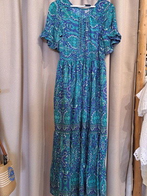 Silk long dress new, turquoise and purple, one size