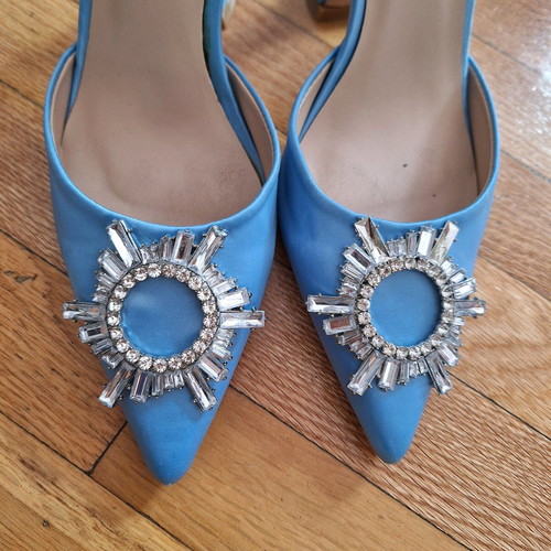 Summer heels like new turquoise with silver design, size 38 L.DAY