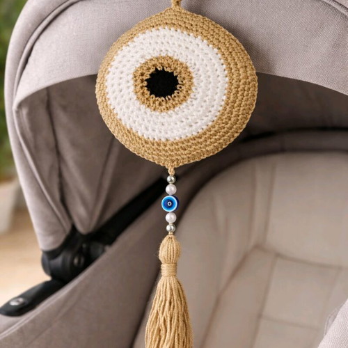 Handmade knitted evil eye for stroller new