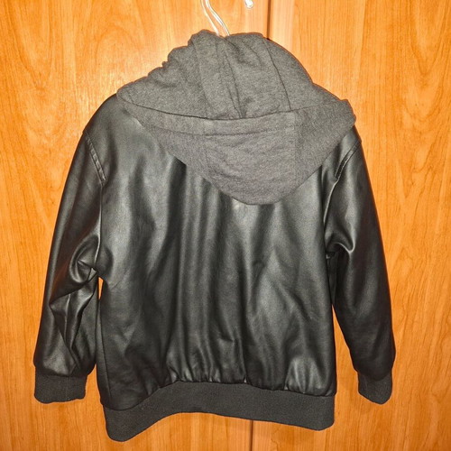 Zara leather jacket with grey hoodie like new, size 104 cm