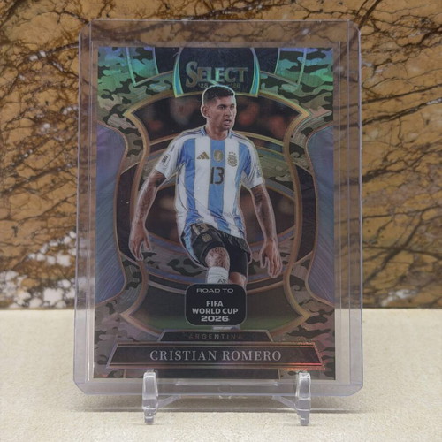 2025-26 Panini Select Road to FIFA World Cup Soccer Card Cristian Romero Terrace Camo Prizm
