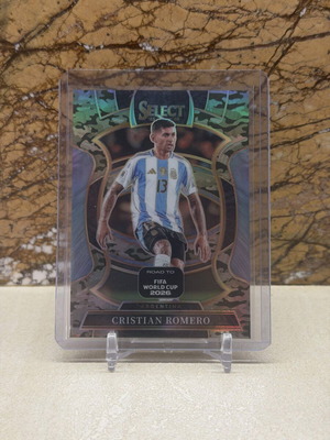 2025-26 Panini Select Road to FIFA World Cup Soccer Card Cristian Romero Terrace Camo Prizm