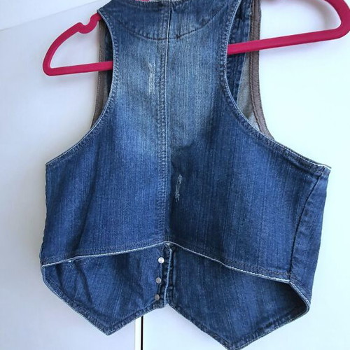 Denim vest new with embroidery and metal buttons, size S
