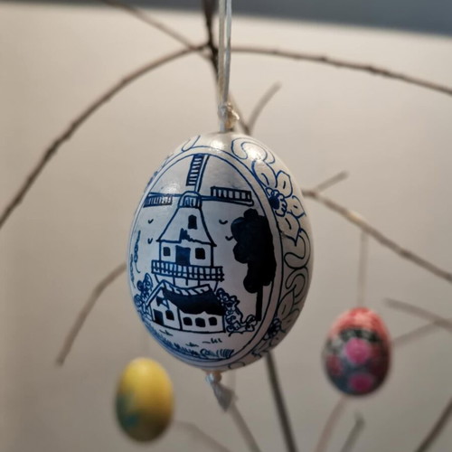 Collection of six used handmade eggs with painting and carvings