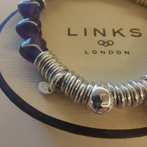 Links of London Sterling Silver Sweetie Bracelet with Amethyst Hearts