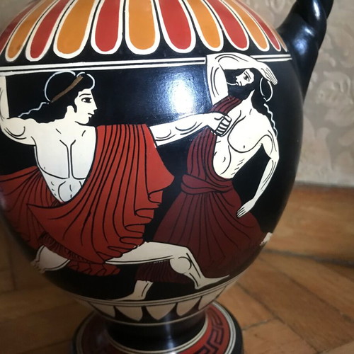 Clay Ancient Greek Amphora Replica, Decorative Vase Retro Vintage