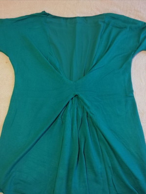 Turquoise blouse with transparent back design and light gathers, new