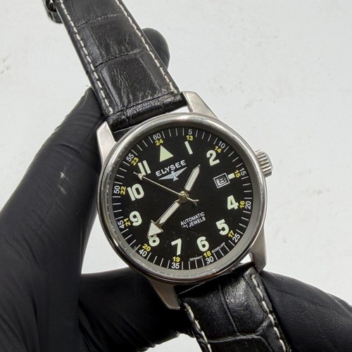 Elysee Pilot Automatic men's watch like new, stainless steel and leather