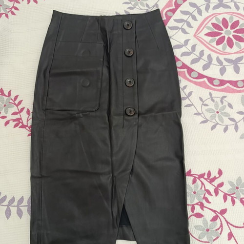 Stradivarius Black Midi Leather-Look Skirt Size XS 34 Like New