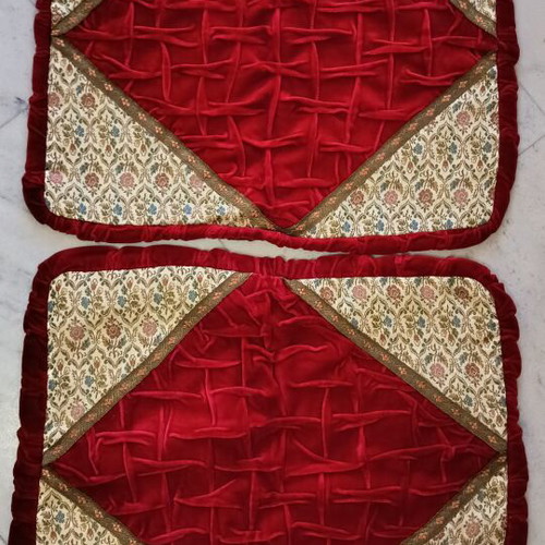 Vintage decorative pillowcases 1970s, burgundy velvet