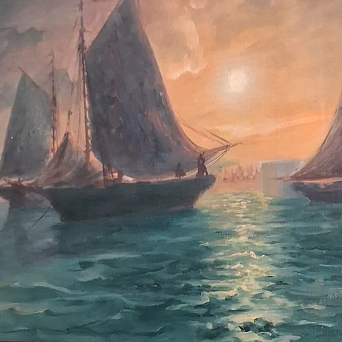 Giorgos Karagiorgis Signed Oil Painting Seascape on Canvas used
