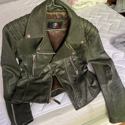 Italian leather jacket like new, green, size L