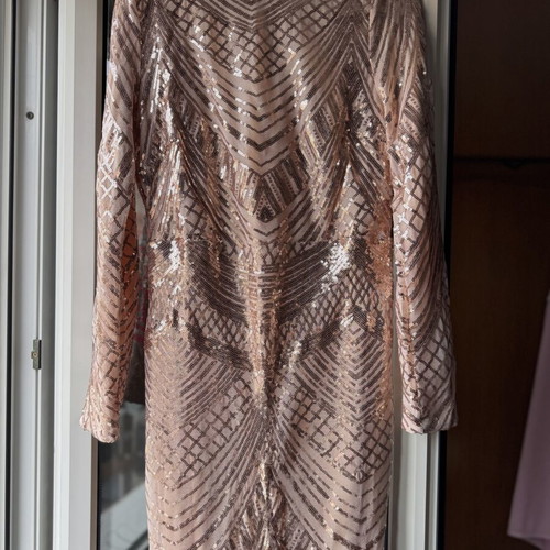 Women's dress with sequins like new, beige and gold, size L