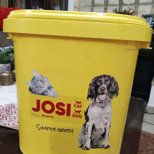Plastic bucket for pet food slightly used