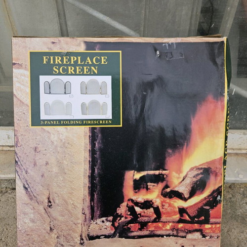 Fireplace screen new, 3-panel black folding