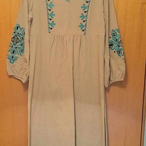 Boho dress new with embroidery beige, size M
