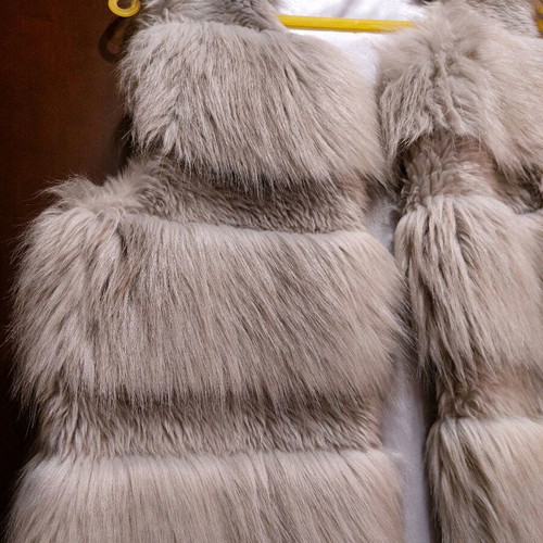 Faux fur long vest, oversized, gray