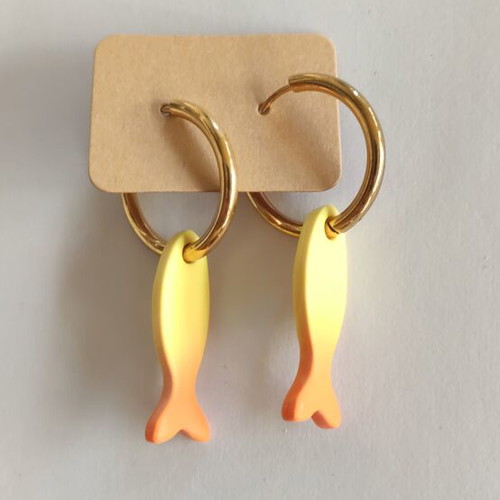 Handmade earrings from polymer clay with steel hoops, new