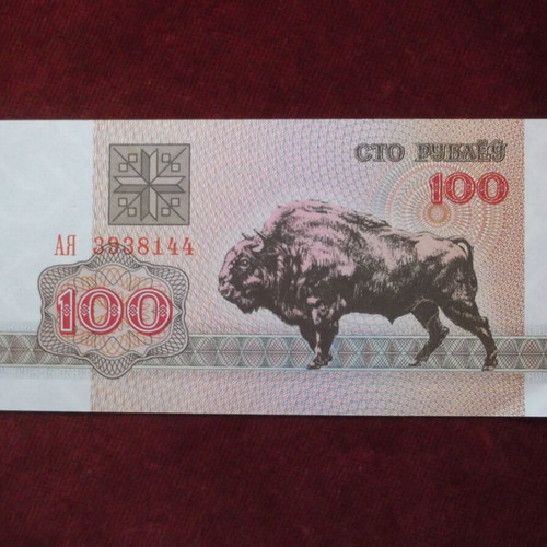 Belarus 100 Rubles 1992 UNC banknote with European Wisent, new