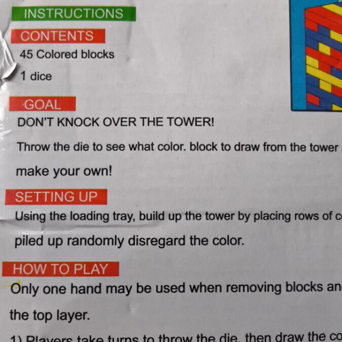 Tumble Tower game like new, missing one block