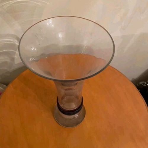Glass vase tall with burgundy and black decorative detail like new