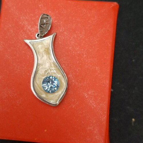 Silver 925 pendant with enamel and blue zircon new