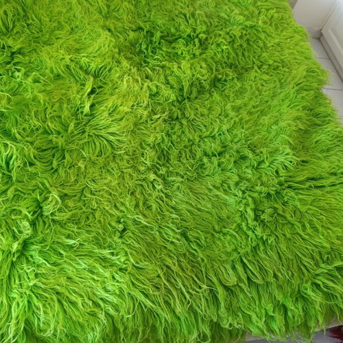 Long pile bed cover, bright lime green