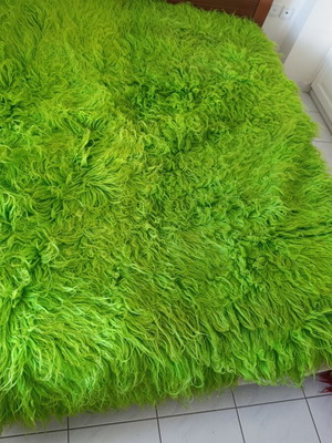 Long pile bed cover, bright lime green