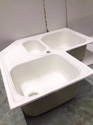 Sanitec Corner Synthetic Kitchen Sink new, white, triple basin