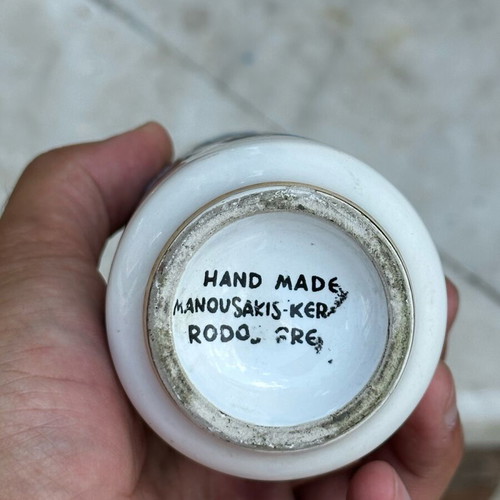 Handmade ceramic vase Manousakis Rhodes used with deer motif