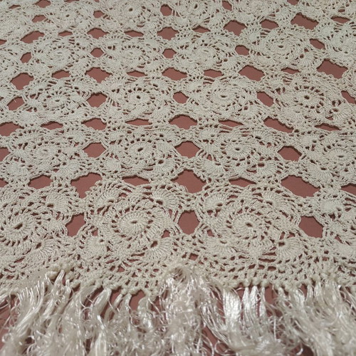 Handmade crochet tablecloth 120x120cm vintage family heirloom used