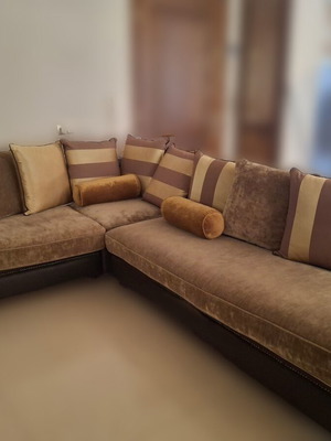 Corner sofa 2.80 x 2.10 m with fabric and eco leather details