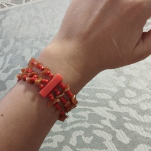 Boho Multi-row Bracelet with Coral and Brown Beads like new