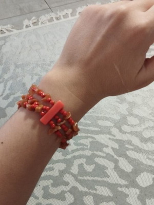 Boho Multi-row Bracelet with Coral and Brown Beads like new